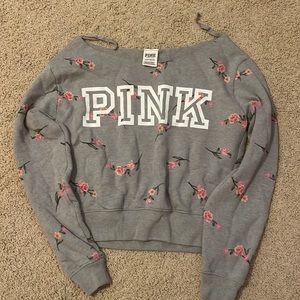 VS PINK Wmns XS off the shoulder grey and floral crewneck